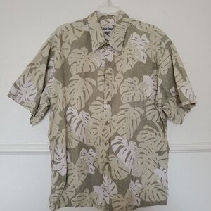Cooke Street Hawaiian Shirt Polynesian Design‎ Big Leaves Green Cotton 2XL